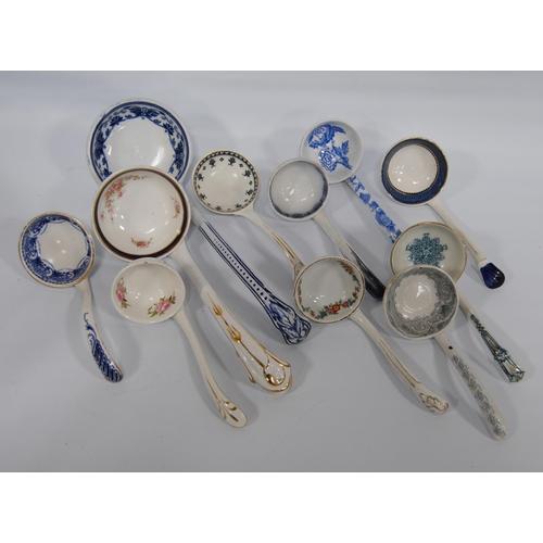 236 - Group of pottery sauce and soup ladles, c. 19th century, with assorted decoration, to include blue a... 