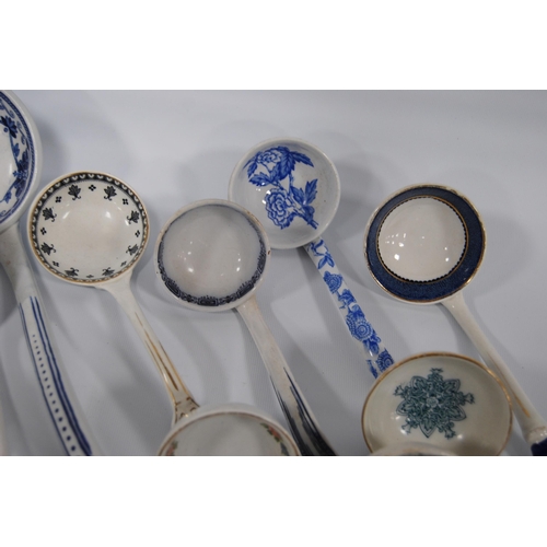 236 - Group of pottery sauce and soup ladles, c. 19th century, with assorted decoration, to include blue a... 