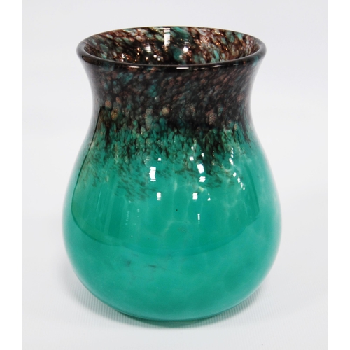 209 - Monart green glass vase, c. 1930s, with inclusions to the shoulder and rim, original label 'Monart G... 