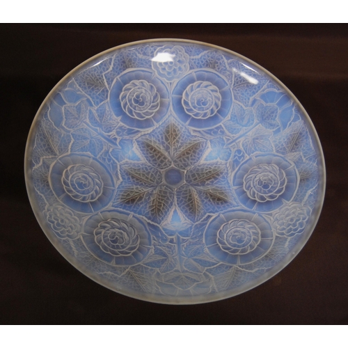 210 - French opalescent dish in the style of Sabino with all over moulded floral decoration, 31.5cm diamet... 