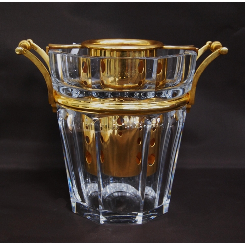 211 - Baccarat of France cut glass ice bucket (20th century) of octagonal tapering form with gilt metal ha... 