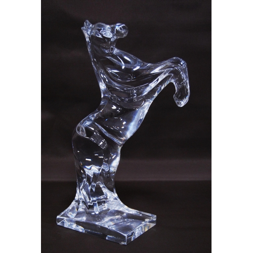 213 - Daum of France glass figure in the form of a rearing horse (20th century) terminating on a fixed pli... 