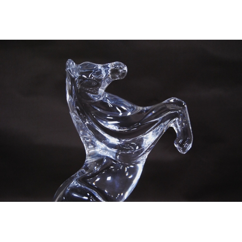 213 - Daum of France glass figure in the form of a rearing horse (20th century) terminating on a fixed pli... 