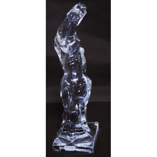 213 - Daum of France glass figure in the form of a rearing horse (20th century) terminating on a fixed pli... 