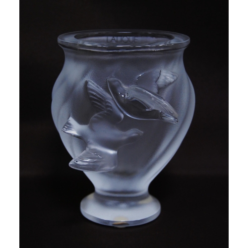 217 - Lalique of France clear and frosted glass 'Rosine' pattern vase (20th century) of wrythen moulded fo... 