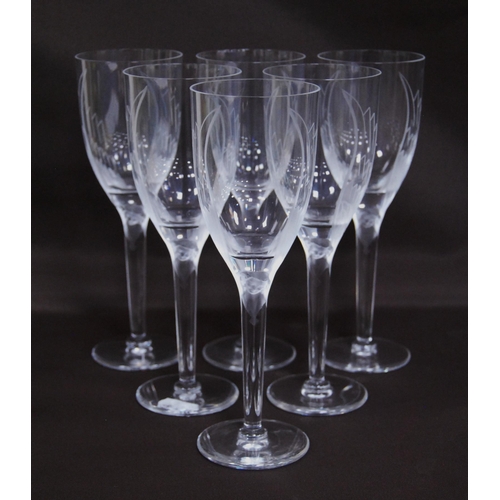 221 - Lalique of France set of six wine glasses (20th century), the stems with angel masks and engraved wi... 