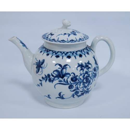 243 - 18th century first period Worcester porcelain blue and white globular teapot and cover, c. 1770, in ... 