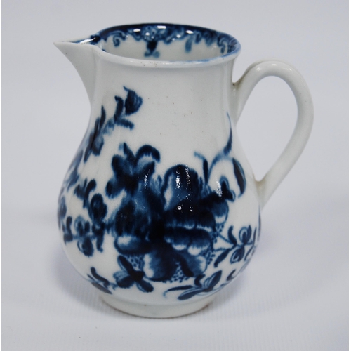 246 - 18th century first period Worcester sparrow beak jug, c. 1770, with blue underglazed floral sprays, ... 