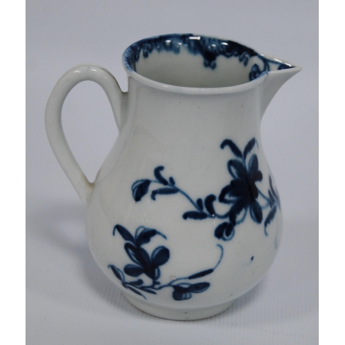 246 - 18th century first period Worcester sparrow beak jug, c. 1770, with blue underglazed floral sprays, ... 