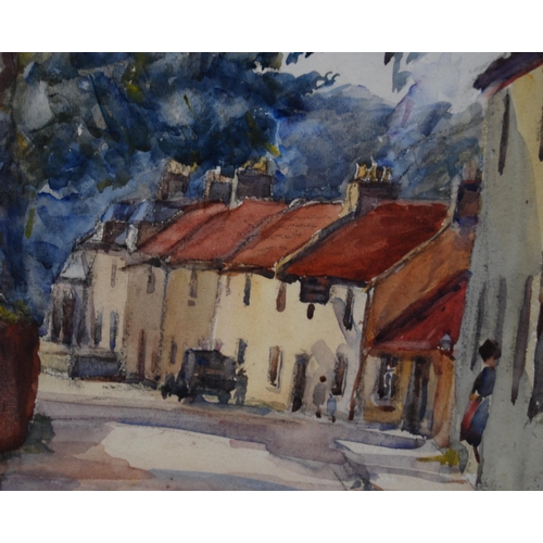 337 - Kate Wylie (Scottish, 1877 - 1941)Scottish village scene with figuresSigned, watercolour, 34.5cm x 2... 