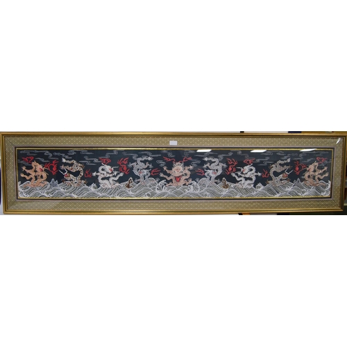 272 - Oriental embroidered silk panel (last quarter of 20th century) depicting nine Korean traditional dra... 