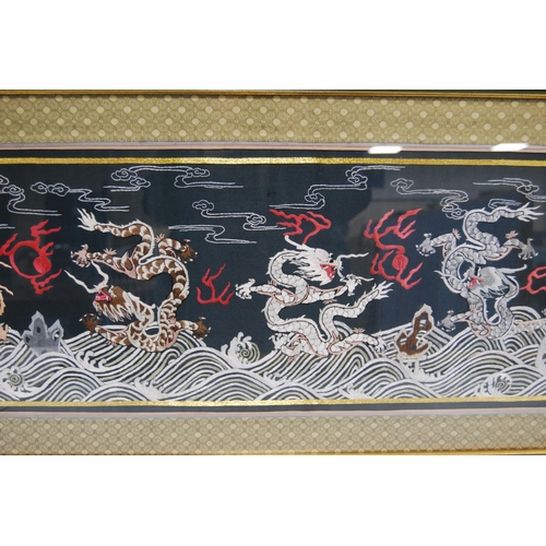 272 - Oriental embroidered silk panel (last quarter of 20th century) depicting nine Korean traditional dra... 