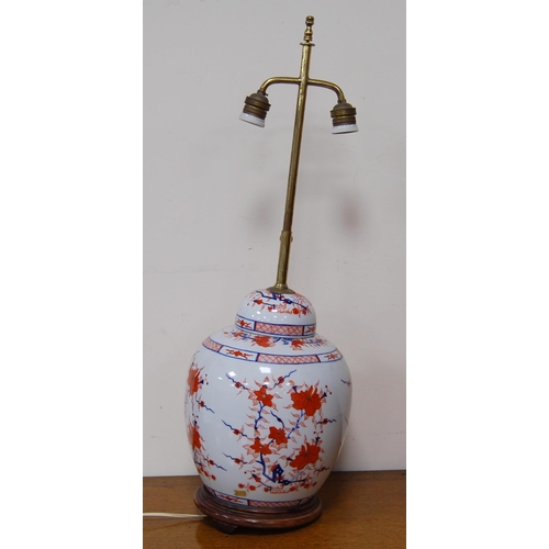 285 - Oriental Imari oviform vase/lamp in the 18th century style with all over floral panels, converted to... 