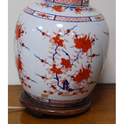 285 - Oriental Imari oviform vase/lamp in the 18th century style with all over floral panels, converted to... 