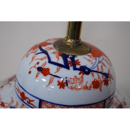 285 - Oriental Imari oviform vase/lamp in the 18th century style with all over floral panels, converted to... 