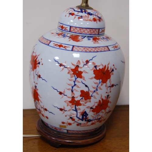 285 - Oriental Imari oviform vase/lamp in the 18th century style with all over floral panels, converted to... 