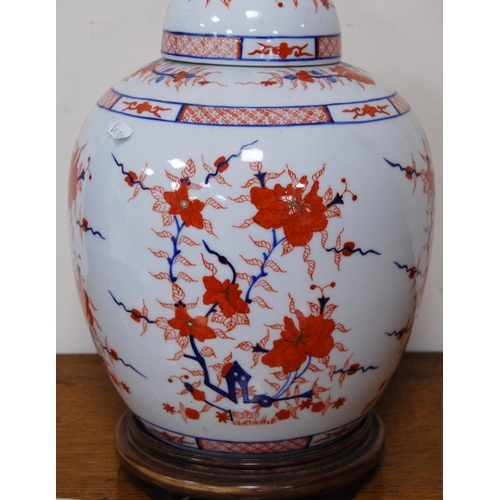 285 - Oriental Imari oviform vase/lamp in the 18th century style with all over floral panels, converted to... 