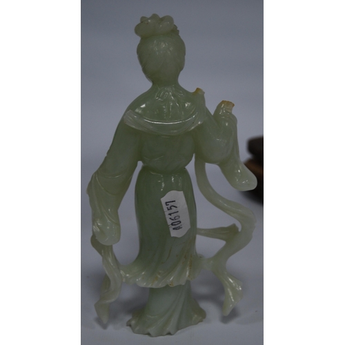 286 - Chinese verdigris (green) cast bronze figure (20th century) modelled as a sleeping immortal, 12cm hi... 