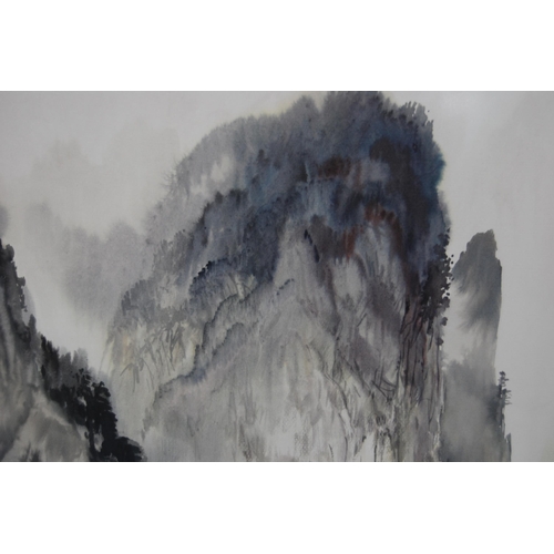 287 - He Zheng Qiang (Chinese, b. 1937)Chinese landscapes, a pairSigned, watercolour, 50cm x 74cm, with ac... 