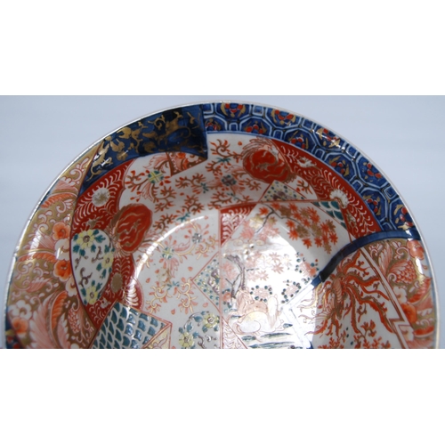 290 - Japanese Fukagawa-style porcelain bowl (20th century) decorated all over with Imari floral panels, f... 