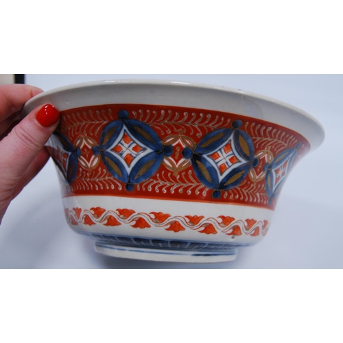 290 - Japanese Fukagawa-style porcelain bowl (20th century) decorated all over with Imari floral panels, f... 