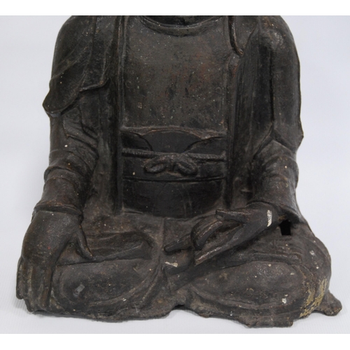 291 - South East Asian antique bronze lacquered medicine Buddha figure in seated meditation, 25cm high.