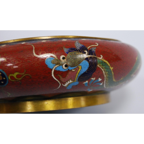 293 - Chinese cloisonné bowl (early part of the 20th century) decorated with panels of imperial dra... 