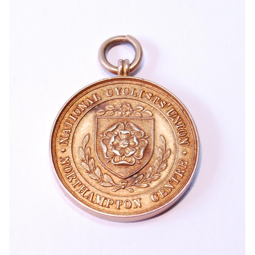 93 - Cyclist's Union 9ct gold medal, Northampton, 'JA Dobbs 1937', 15g.