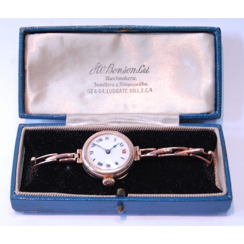 147 - Lady's 9ct gold cylinder watch on expanding bracelet, 1928.