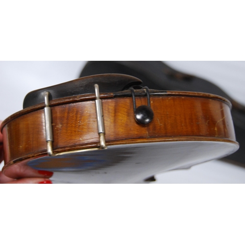 206 - Antique violin, one-piece back, stamped Gesch, no. 614636 to the mount at the chin rest, approximate... 