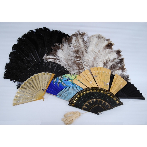 181 - Ostrich feather fan, c. early 20th century, the folding fan with faux tortoiseshell handle, another ... 