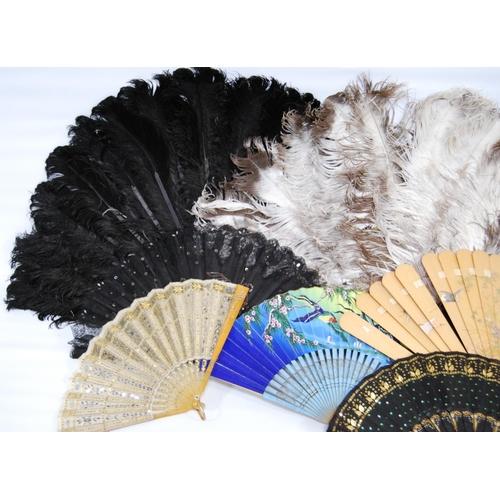 181 - Ostrich feather fan, c. early 20th century, the folding fan with faux tortoiseshell handle, another ... 