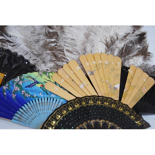 181 - Ostrich feather fan, c. early 20th century, the folding fan with faux tortoiseshell handle, another ... 