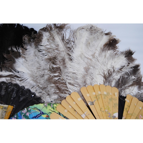 181 - Ostrich feather fan, c. early 20th century, the folding fan with faux tortoiseshell handle, another ... 