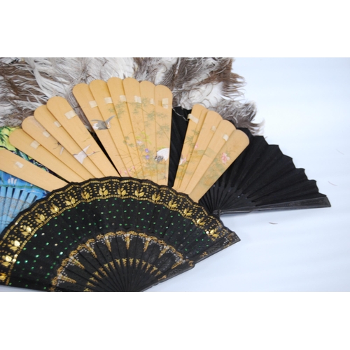 181 - Ostrich feather fan, c. early 20th century, the folding fan with faux tortoiseshell handle, another ... 