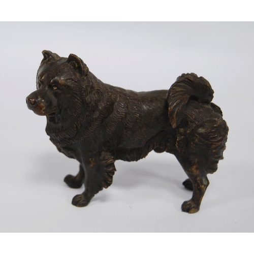 184 - Cast bronze figure modelled as a Norwegian elkhound, 11cm high, and a bronze figure of a greyhound, ... 