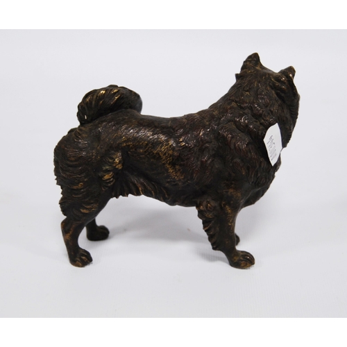 184 - Cast bronze figure modelled as a Norwegian elkhound, 11cm high, and a bronze figure of a greyhound, ... 