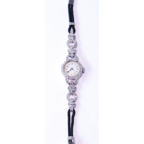 150 - Vertex platinum evening watch with pivoting part bracelet, eight-cut diamonds.