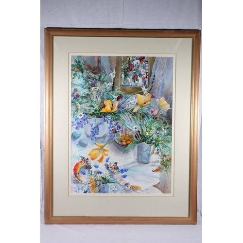 319 - JEAN B MARTIN RSW (Scottish b1947) *ARR* Tulips and Dragons Watercolour, unsigned, 69cm x 51cm, fram... 