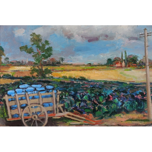 327 - WILLIAM CROSBIE RSA RGI (Scottish 1915-1999) *ARR* Cabbage Field Grantchester Road Oil, signed lower... 