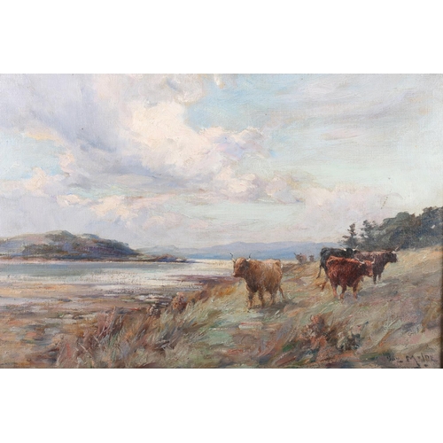 330 - JOE JOSEPH MILNE (Scottish 1857-1911) Cattle grazing Oil on canvas, signed lower right, 29cm x 45cm,... 