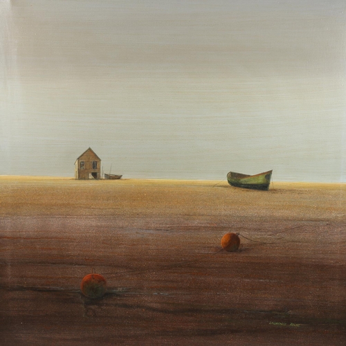 336 - LAURENCE L ROCHE (Welsh b1944) *ARR* Objects on a Beach Oil on canvas, signed lower right and signed... 