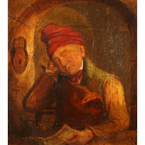 342 - 19TH CENTURY SCHOOL The Shoemaker awake and asleep Oil on canvas, unsigned, two works, 17cm x 14.5cm... 