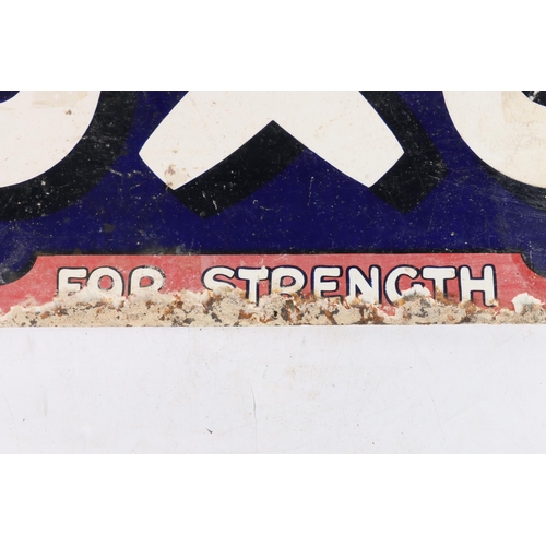 345 - Vintage enamelled metal Oxo sign with 'For Strength' motto and shorthorn, 30cm x 76cm.