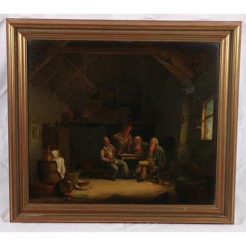 256 - 19TH CENTURY SCHOOL Interior scene with four male figures drinking whisky Oil, unsigned, 31cm x 36cm... 