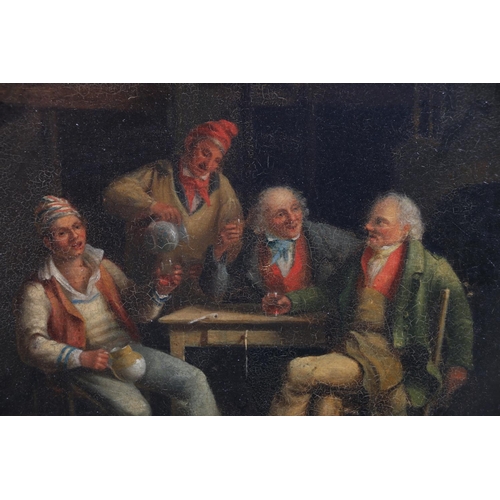 256 - 19TH CENTURY SCHOOL Interior scene with four male figures drinking whisky Oil, unsigned, 31cm x 36cm... 