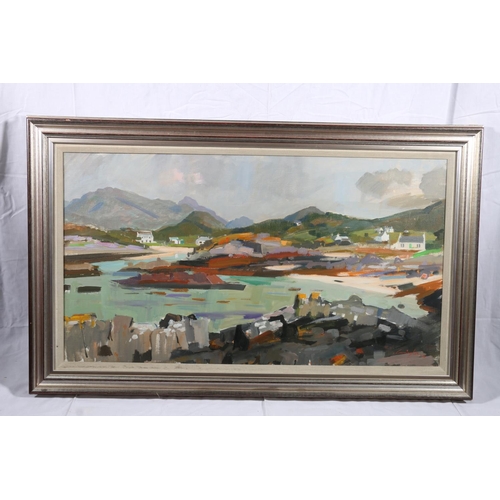 265 - JOHN CUNNINGHAM (Scottish 1926-1998) *ARR* Portuairk Ardnamurchan Oil on canvas, signed lower right,... 