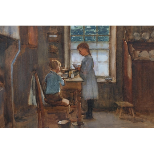 269 - JOHN RENNIE MCKENZIE HOUSTON RSW (Scottish 1856-1932) Women mending clothes Watercolour, signed lowe... 