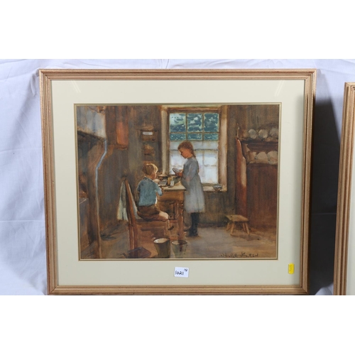 269 - JOHN RENNIE MCKENZIE HOUSTON RSW (Scottish 1856-1932) Women mending clothes Watercolour, signed lowe... 