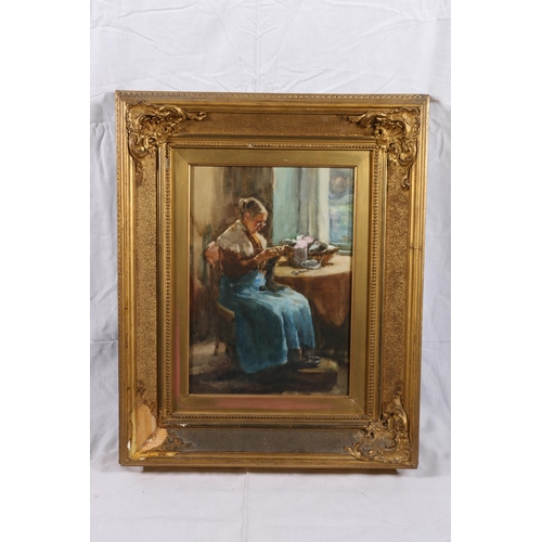 269 - JOHN RENNIE MCKENZIE HOUSTON RSW (Scottish 1856-1932) Women mending clothes Watercolour, signed lowe... 